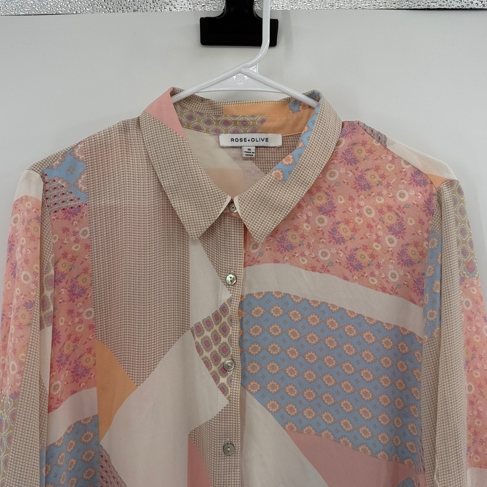 Rose + Olive Women's Lightweight Patchwork Button… - image 2